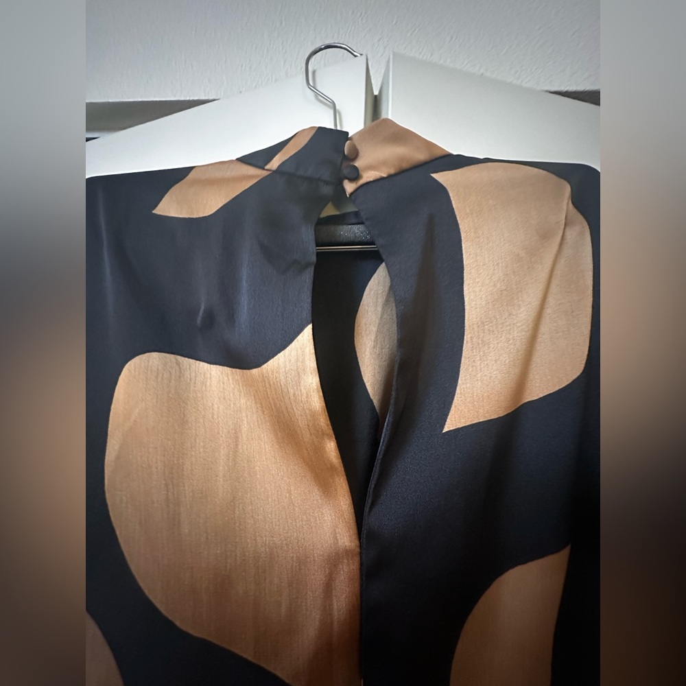 Mango Dark Brown and Gold Patterned Midi Dress - Picture 4 of 7